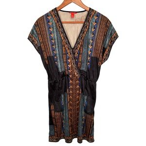 Chelsea & Violet Aztec Print V-Neck Dress Elastic Waist Brushed Fabric Women's M